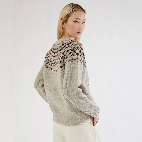 Really Wild Women’s Wool Chunky Fair Isle Crew Neck Jumper, Medium, Grey Khaki - Picture 1 of 10